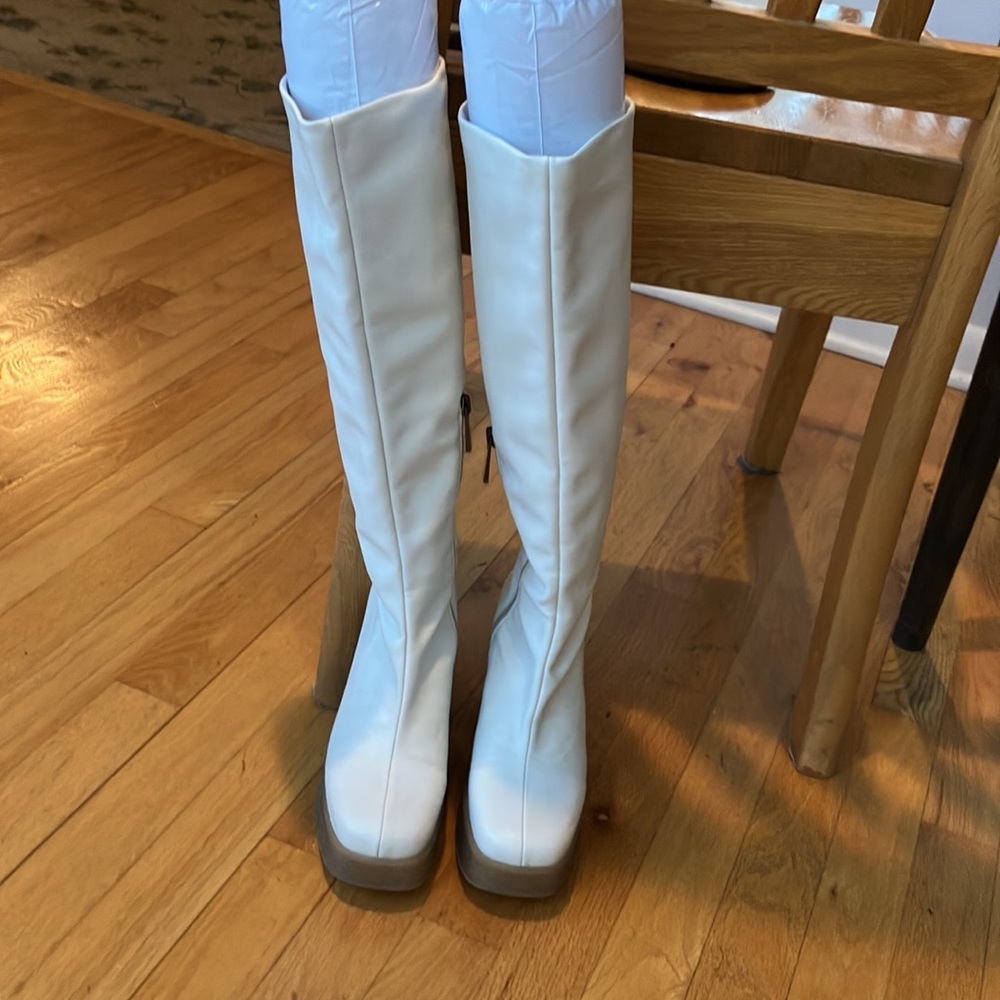 Intentionally Blank Neurolux knee high platform square toe boots